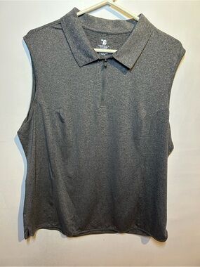 Women's Sleeveless Zip Polo Top - Charcoal Gray